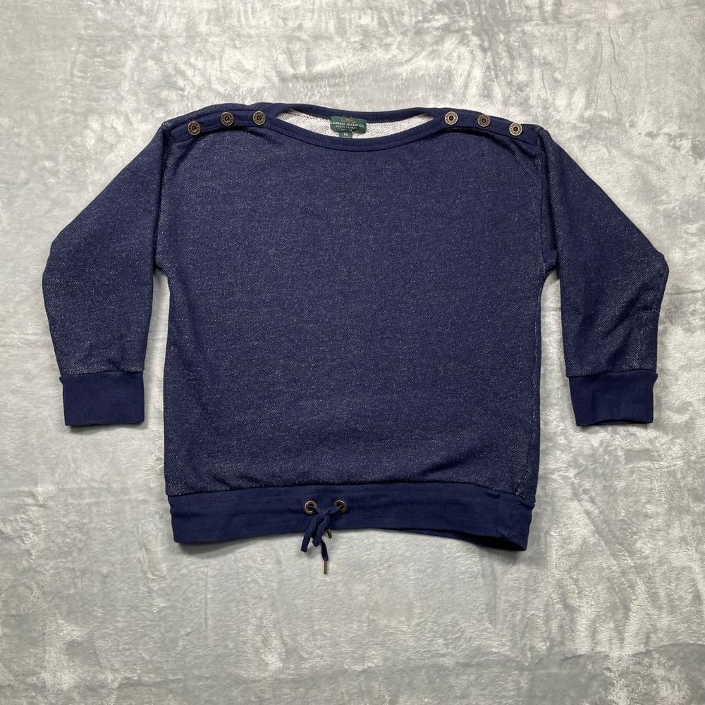 LRL Ralph Lauren Petite Navy Oversized‎ Drop Shoulder French Terry shirt Top PS